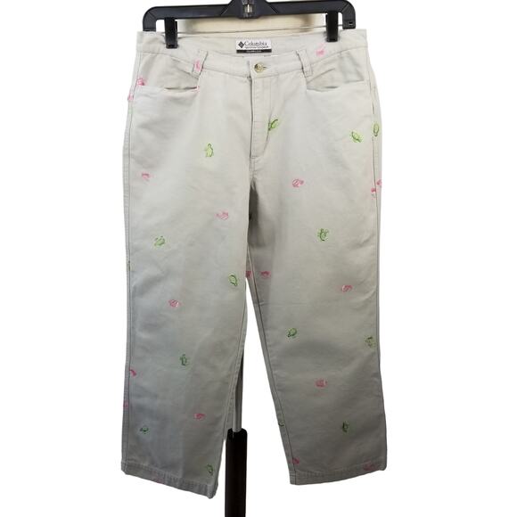 Columbia Khaki Chino Embroidered Green Turtles Pink Seashells Nice Size 6 - Picture 1 of 5